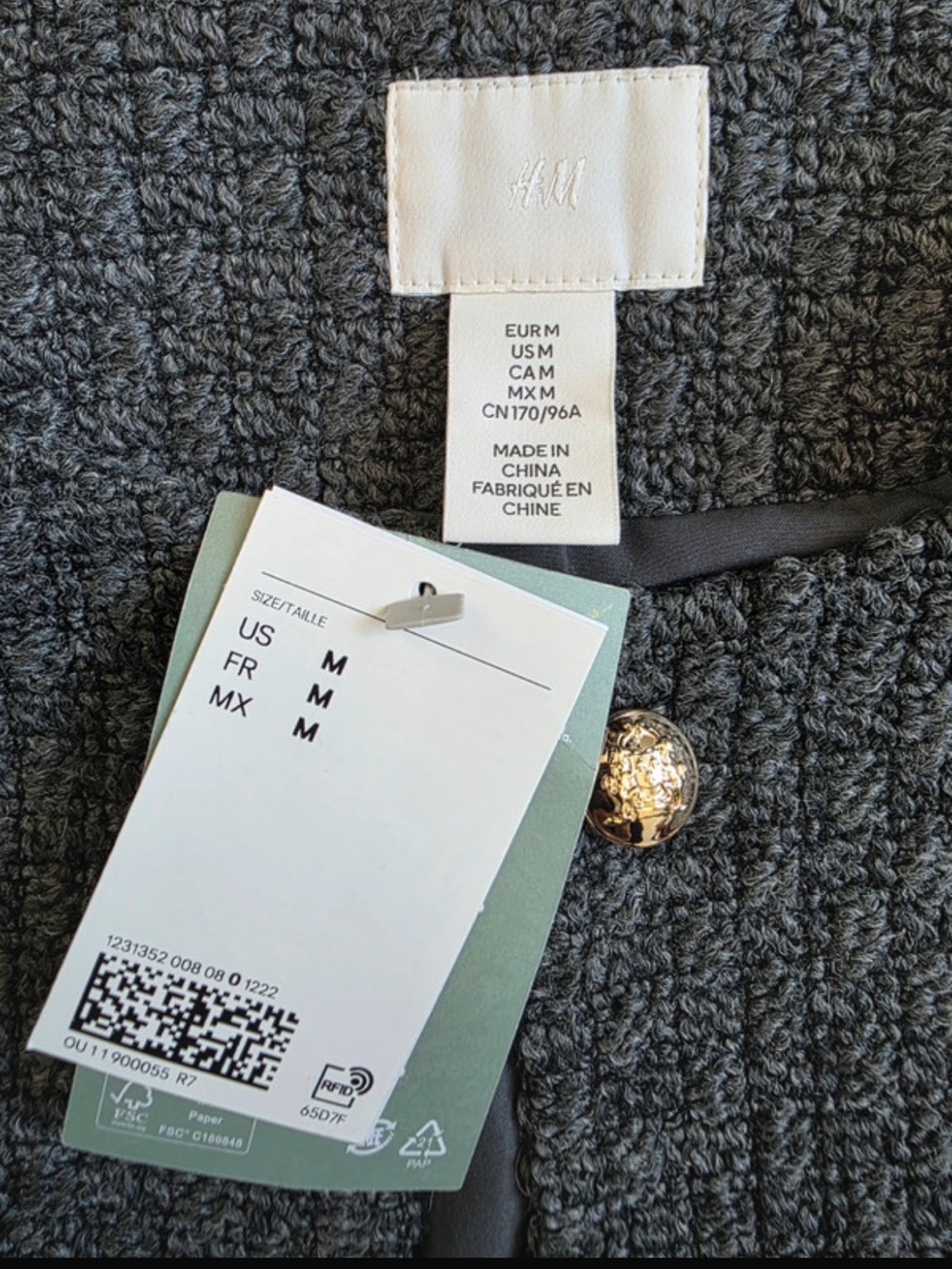 H&M Gray Textured Tweed Gold-Button Jacket - Picture 3 of 4